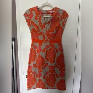 Boden sz 2 tan, orange, and pink patterned sleeveless dress.